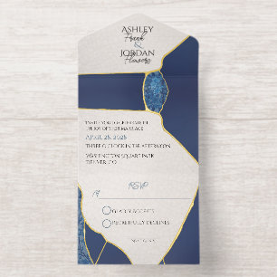 Kintsugi Inspired Blue Cherry Blossoms  All In One Invitation