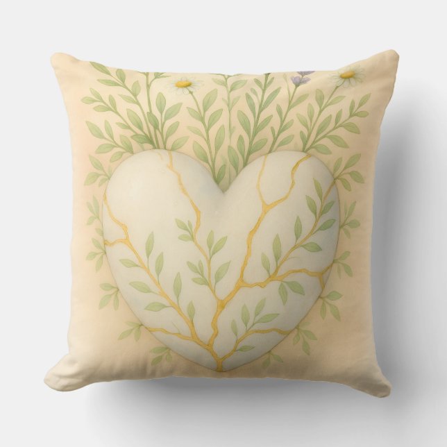 Kintsugi Wildflower Heart Watercolor Cushion (Front)