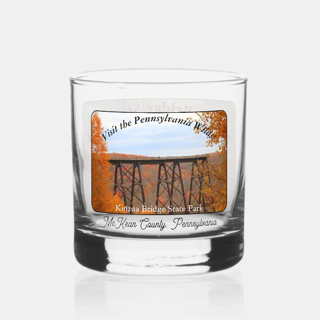 Kinzua Bridge State Park Fall Festival Souvenir Whiskey Glass (Front)