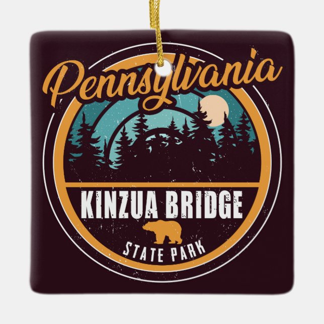 Kinzua Bridge State Park Pennsylvania Retro Badge Ceramic Ornament (Front)