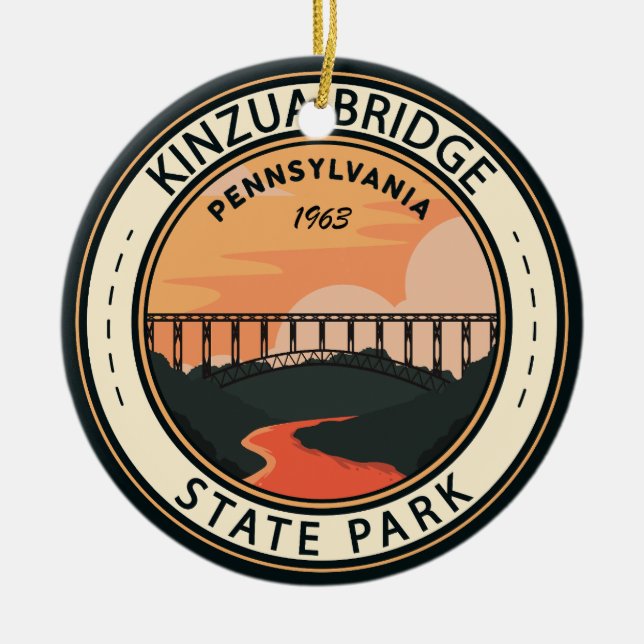 Kinzua Bridge State Park Pennsylvania Retro Ceramic Tree Decoration (Front)