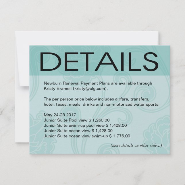 Kira Seashell Dreams Beach Wedding Directions aqua Invitation (Front)