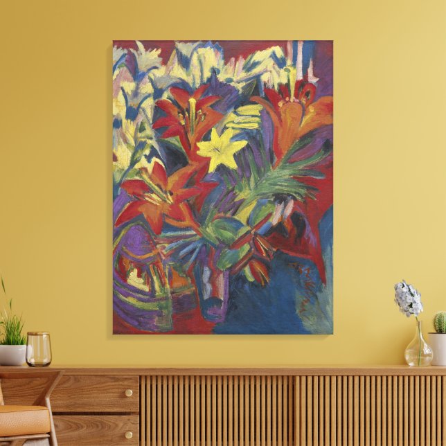  Kirchner Expressionist Vibrant Orange Lilies Art Canvas Print (Insitu(LivingRoom))