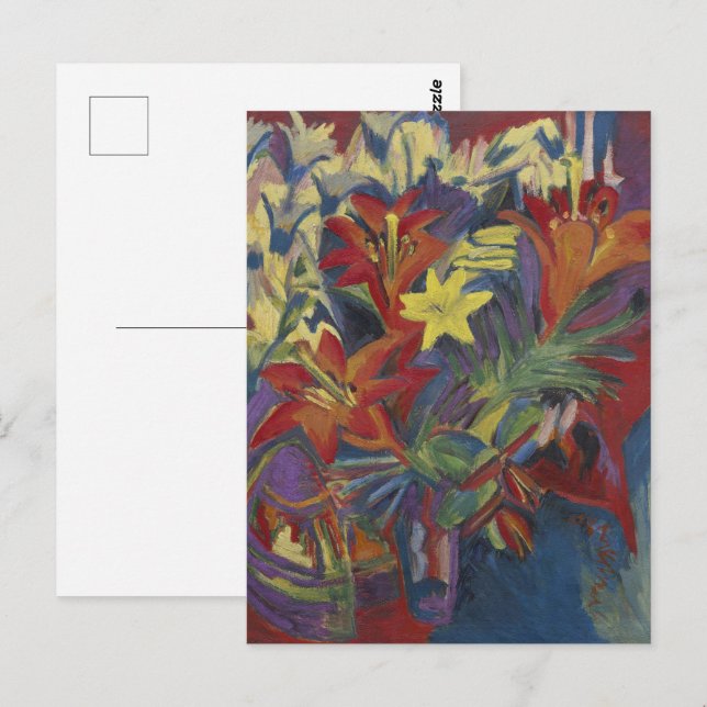  Kirchner Expressionist Vibrant Orange Lilies Art Postcard (Front/Back)