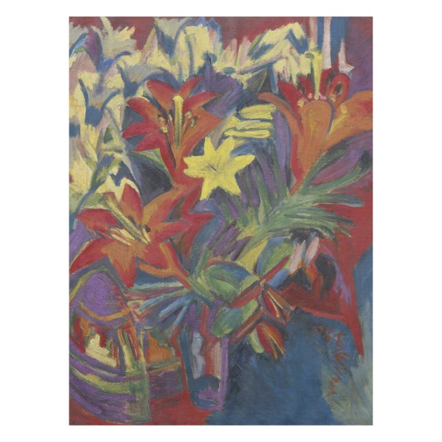  Kirchner Expressionist Vibrant Orange Lilies Art Tablecloth (Front)