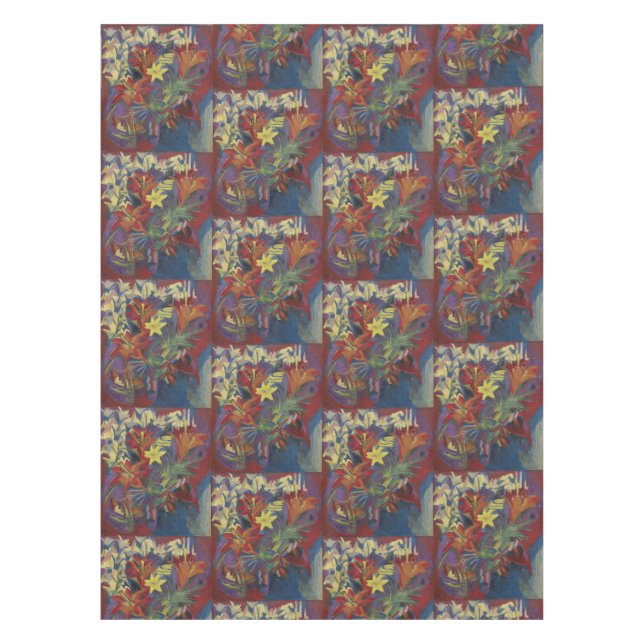  Kirchner Expressionist Vibrant Orange Lilies Art Tablecloth (Front)