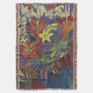  Kirchner Expressionist Vibrant Orange Lilies Art Throw Blanket