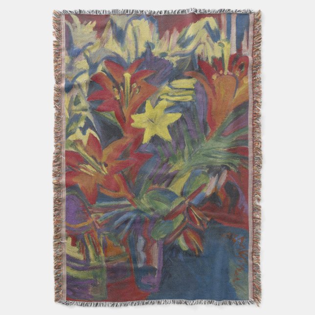  Kirchner Expressionist Vibrant Orange Lilies Art Throw Blanket (Front Vertical)