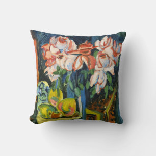 Kirchner Pink Roses Expressionist Floral Art Cushion