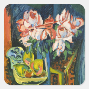 Kirchner Pink Roses Expressionist Floral Art Square Sticker