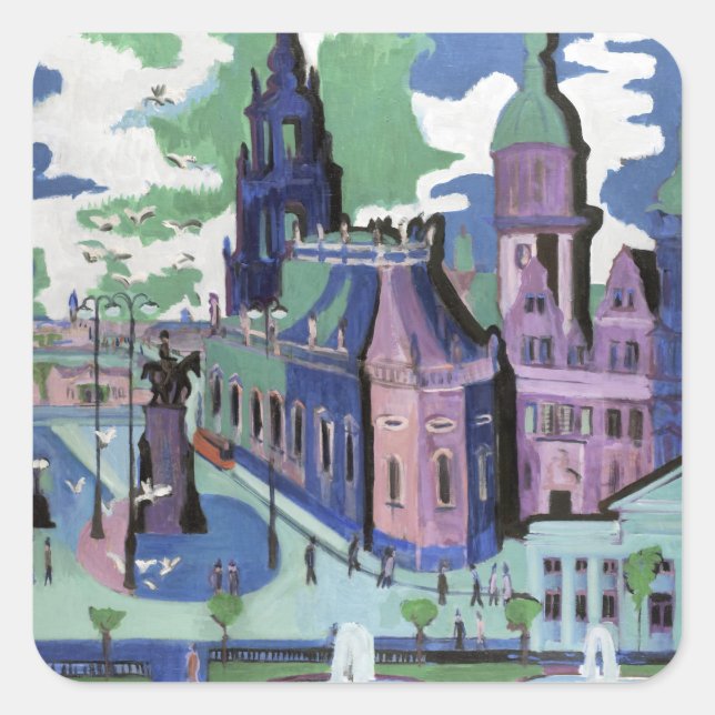  Kirchner View of Dresden Schlossplatz Fine Art Square Sticker (Front)