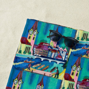 Kirchner Zurich Cityscape Expressionist Art Beach Towel
