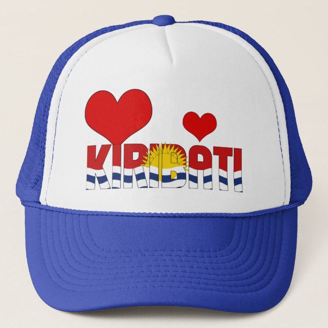 Kiribati Flag Heart Red Blue White Sun Patriotic  Trucker Hat (Front)