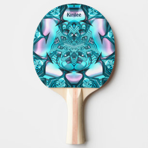 KIRILEE ~ MARSHMALLOWS ~ Pink Blue Fractal ~ Ping Pong Paddle