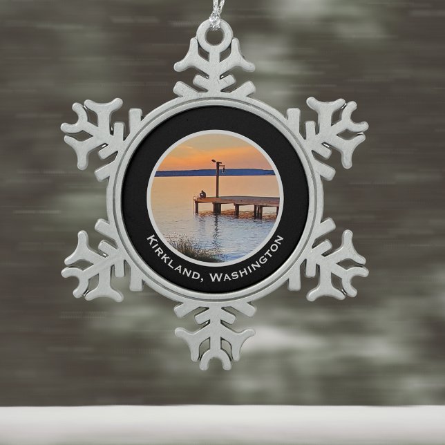 Kirkland Sunset Fishing Lake Washington Silhouette Snowflake Pewter Christmas Ornament (Creator Uploaded)