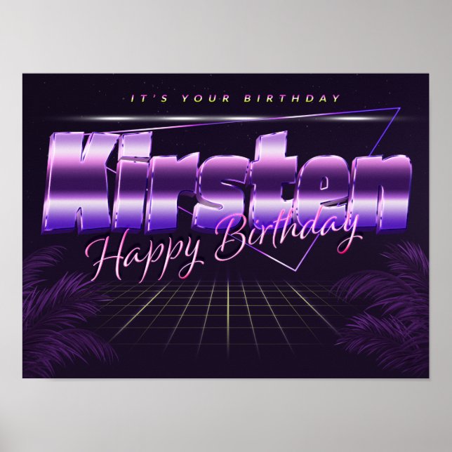 Kirsten Name Vorname lila retro Poster Geburtstag (Front)