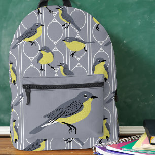 Kirtland's Warblers Bird Lovers Grey and Yellow Printed Backpack