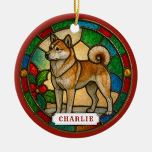Kishu Ken Dog Ceramic Circle Ornament