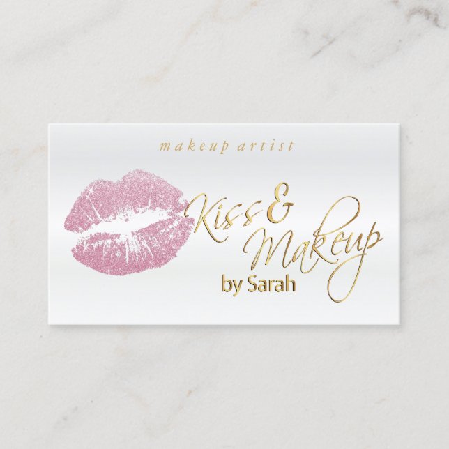 Kiss and Makeup - Pink Glitter Business Card (Front)