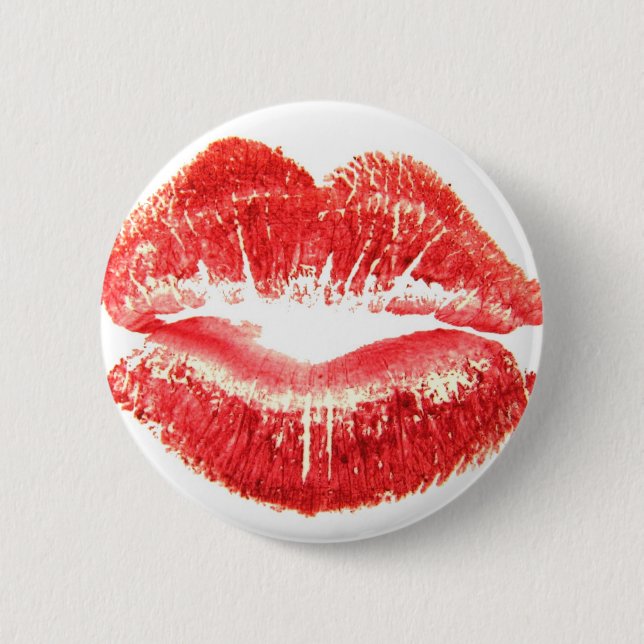 Kiss by woman's red lips 6 cm round badge (Front)