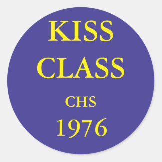 Kiss Class, blue and gold sticker. Classic Round Sticker