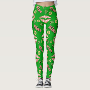 Kiss Clover Lips Shamrock St Patricks Day Leggings
