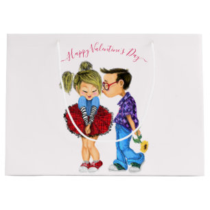 Kiss - Cute Romantic Couple Love - Valentine's Day Large Gift Bag