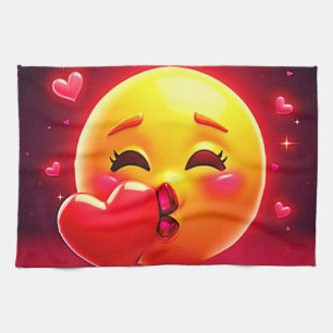 Kiss Emoji: Love and Hearts Art Tea Towel
