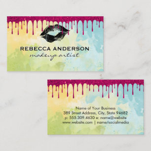 Kiss Glitter Drip Watercolor Business Card