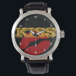KISS Gold retro Watch / Fun Party classic<br><div class="desc">WATCH: Classic retro watch with golden text "KISS" and red lips - fun fashion,  college party,  bachelor outfit,  secret Santa,  office friday / night out. Text can be easily changed to monogram.</div>