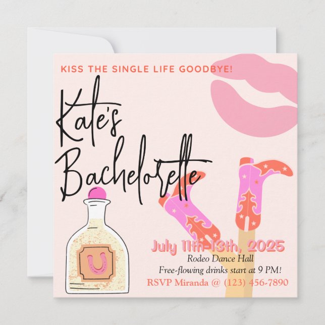 Kiss Goodbye Bachelorette Invitation (Front)