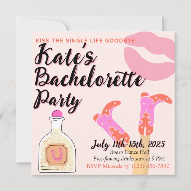 Kiss Goodbye Bachelorette Invitation (Front)