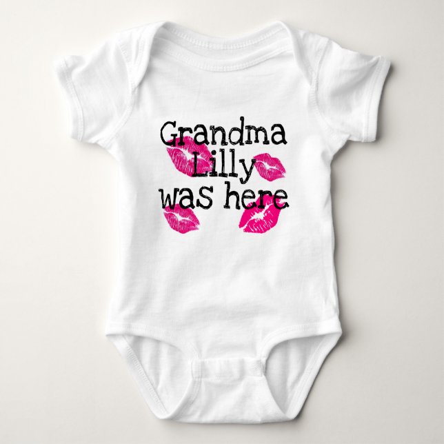 kiss Grandma was here personalised Baby Bodysuit (Front)