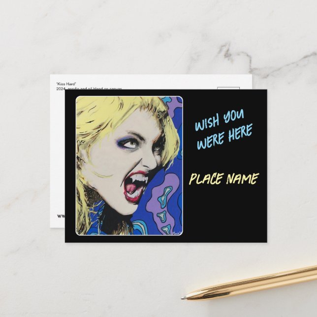 ‘Kiss Hard’ Painting on a  Postcard (Front/Back In Situ)