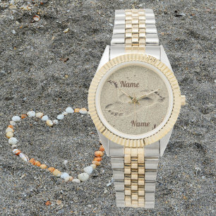 Kiss in the Sand with His and Her Names Watch