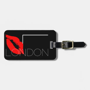 Kiss Lip Black Red Lipstick London Custom Monogram Luggage Tag