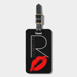 Kiss Lip Black Red Lipstick Robinson DIY Monogram Luggage Tag