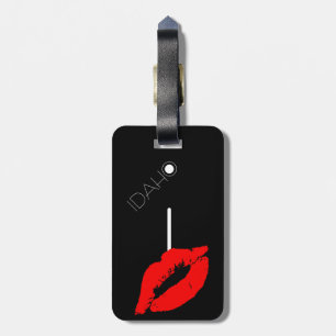 Kiss Lips Black Red Lipstick Idaho USA I Monogram Luggage Tag