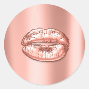 Kiss Lips Coral Peach Makeup Artist Beauty Metal Classic Round Sticker