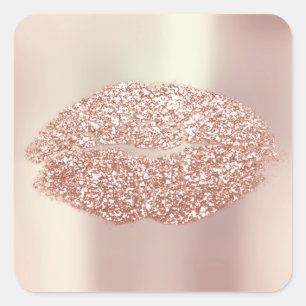 Kiss Lips Glitter Beauty Makeup 16th Rose Gold Square Sticker