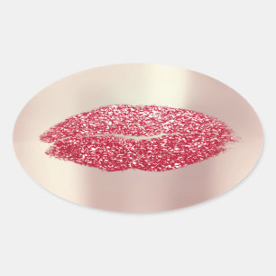 Kiss Lips Glitter Branding Makeup 16th Rose Red Oval Sticker