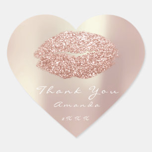 Kiss Lips Glitter Heart Makeup 16th Thank Name Sticker