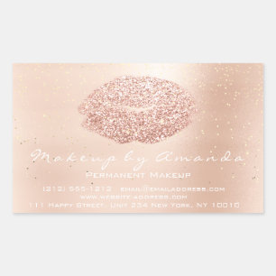 Kiss Lips Glitter Makeup Gold Confett Microblading Rectangular Sticker