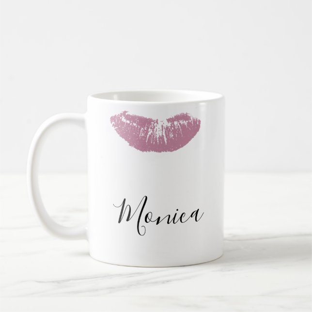 Kiss Lips Lipstick Personalised Mug (Left)