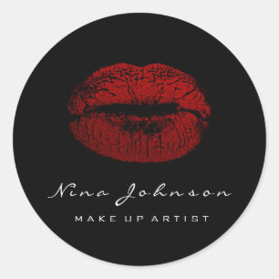 Kiss Lips Makeup Artist Beauty Black Red Lipstick Classic Round Sticker