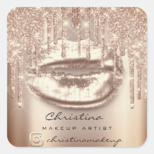 Kiss Lips Makeup Artist Glitter Instag Social Name Square Sticker