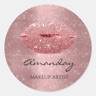 Kiss Lips Makeup Custom Name Rose Pink Classic Round Sticker