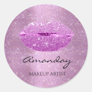 Kiss Lips Makeup Custom Name Violet Purple Classic Round Sticker