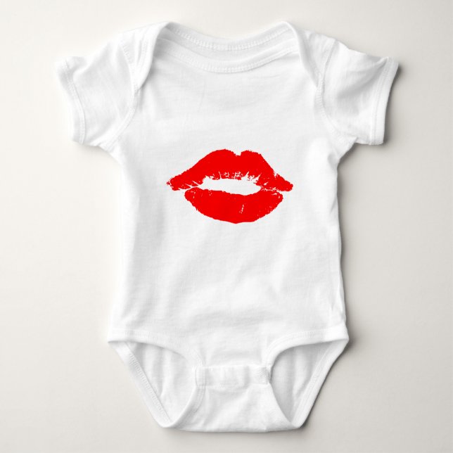 Kiss Lips Red Lipstick Love Passion Valentine Baby Bodysuit (Front)