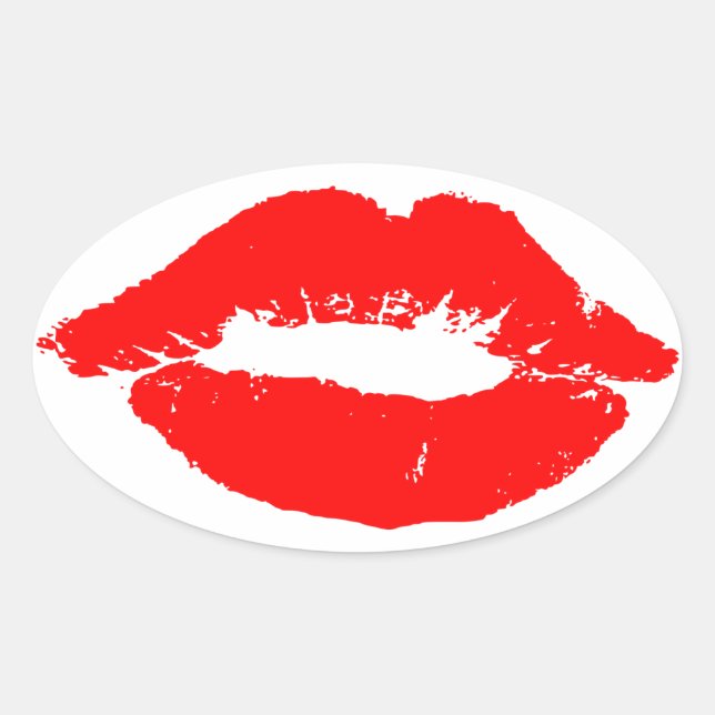 Kiss Lips Red Lipstick Love Passion Valentine Oval Sticker (Front)